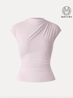 OGL Top Size L NEW Eco-SkinKiss Mockneck Ruched Cropped Bra Top Primrose Pink